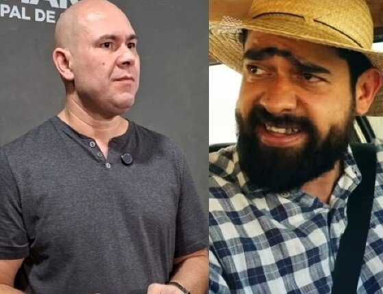 À esquerda, Abilio Brunini e a direita Thyago Mourão, caracterizado de 'Xô Dito'