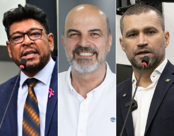 Os secretários de Cultura, Johnny Everson; de Educação, Amauri Monge; e de Esportes, Jefferson Neves (da direita à esquerda).