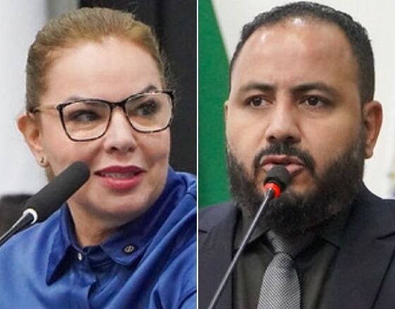 A presidente da Câmara de Cuiabá, Paula Calil (PL), e o vereador da oposição Jeferson Siqueira (PSD)