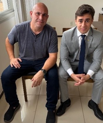 O prefeito de Cuiabá, Abilio Brunini, e o deputado federal por Minas Gerais, Nikolas Ferreira, ambos do PL. 
