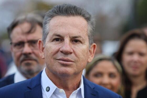 O governador Mauro Mendes (União Brasil) na cerimônia de inauguração do Lacen-MT