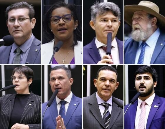 Rodrigo da Zaeli (PL); Gisela Simona (UB); José Medeiros (PL); Nelson Barbudo (PL); Coronel Fernanda (PL); Coronel Assis (UB); Juarez Costa (MDB); e Emanuelzinho (MDB) - da esquerda à direita