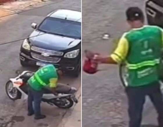 Um homem foi detido pela Polícia Militar após tentar levar moto; o suspeito vestia uniforme da Prefeitura de Cuiabá.