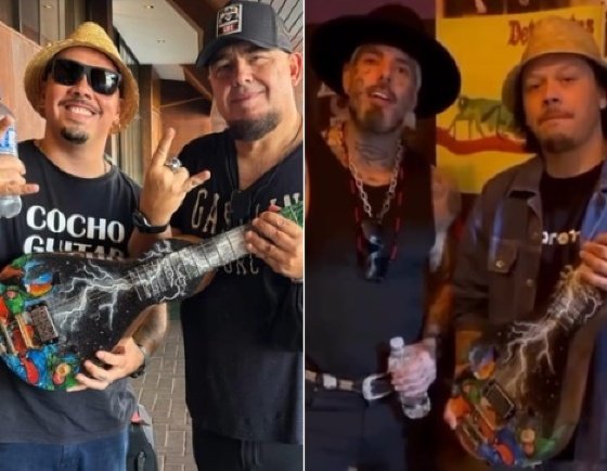 Digão do Raimundos, à esquerda, e o cantor Tico Santa Cruz à direita. 