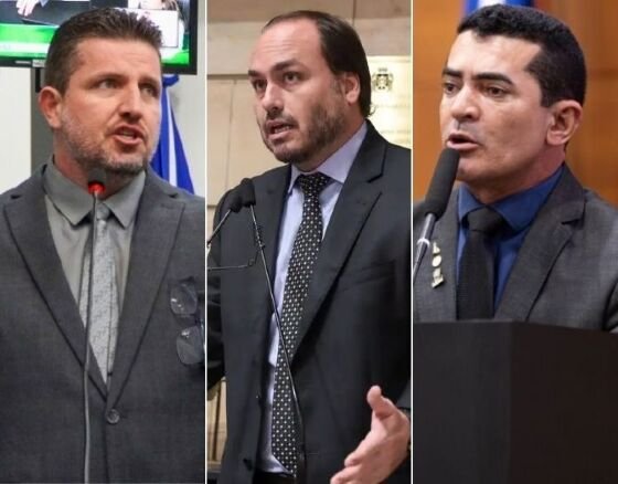 O vereador por Cuiabá, Rafael Ranalli; o vereador pelo Rio de Janeiro, Carlos Bolsonaro; e o deputado estadual  de MT, Elizeu Nascimento - da esquerda à direita. 