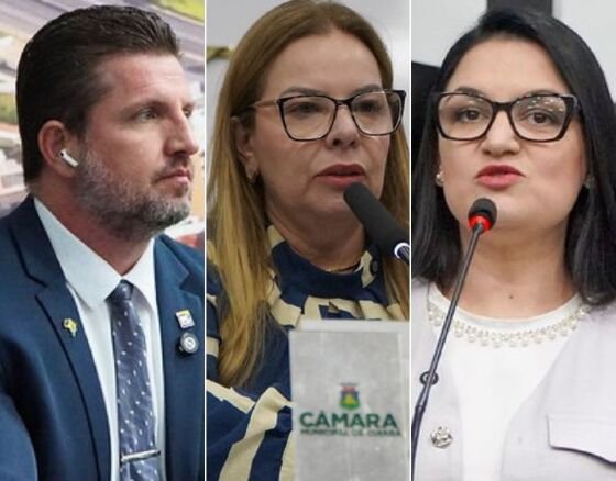O vereador por Cuiabá, Rafael Ranalli; a presidente da Câmara, Paula Calil; e a vereadora e primeira-dama, Samantha Iris; todos filiados ao PL. 