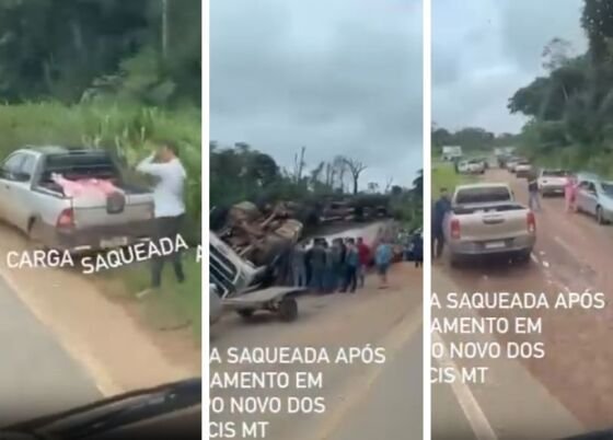 Acidente ocorreu no km 30 da rodovia estadual; carga foi retirada por populares.