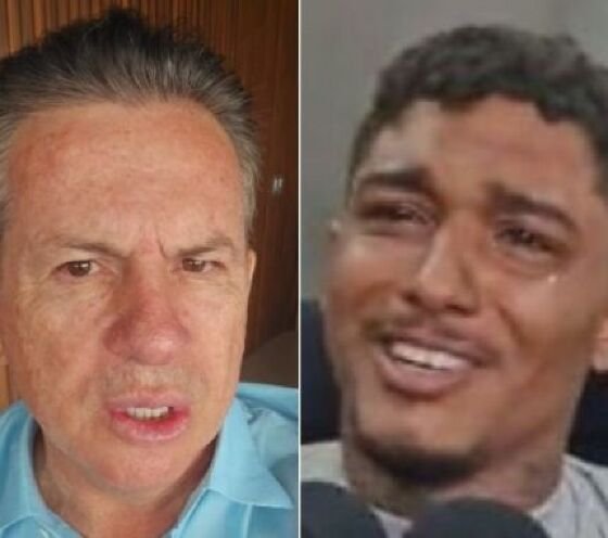 O governador Mauro Mendes (União Brasil) à esquerda e o 'Monstro dos Três Barras', o 'Marquinhos', suspeito de assassinar e ocultar o corpo da irmã de 17 anos.