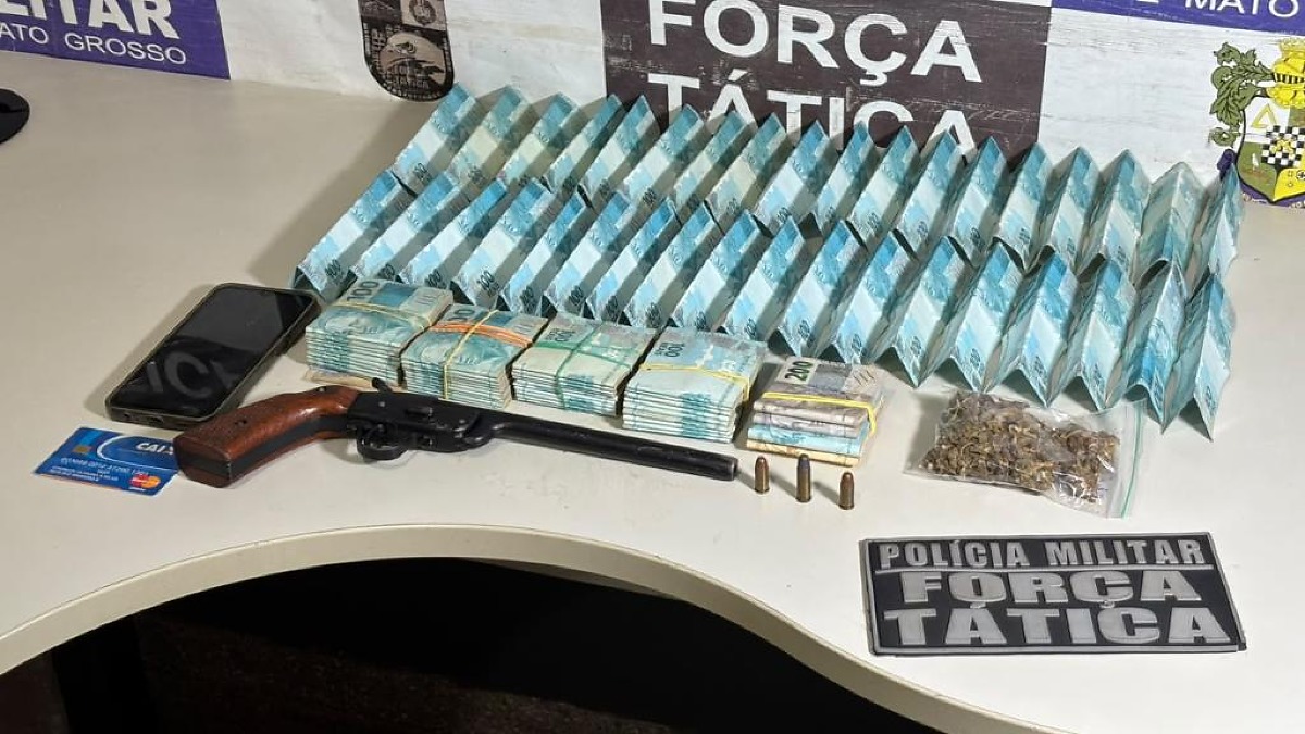 Homem é preso com R$ 54,6 mil e arma de fogo em Rondonópolis, MT
